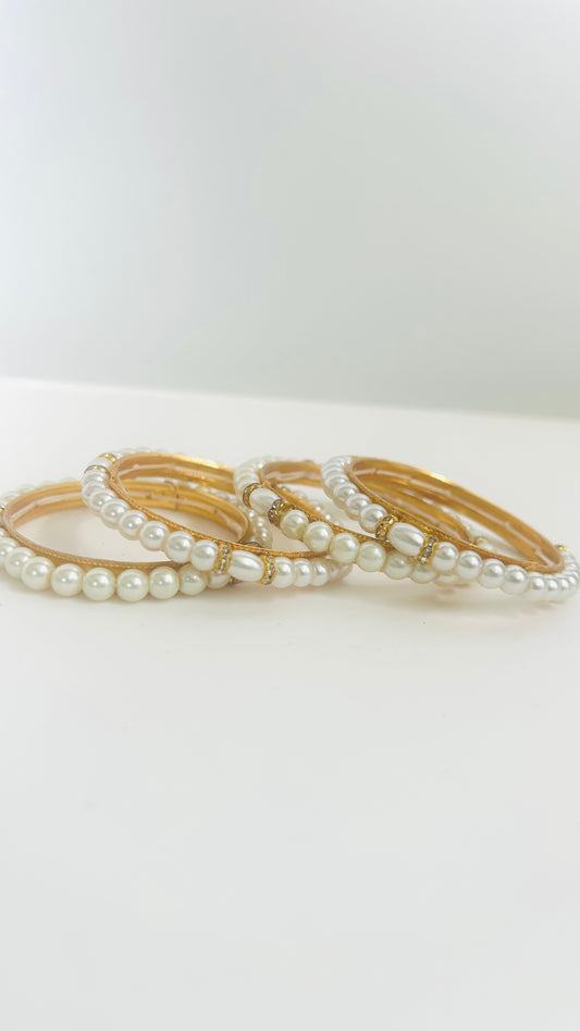 Set of 4 Gold Bangles with Pearls