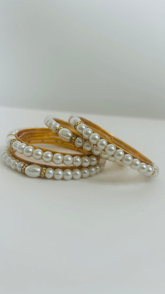 Set of 4 Gold Bangles with Pearls