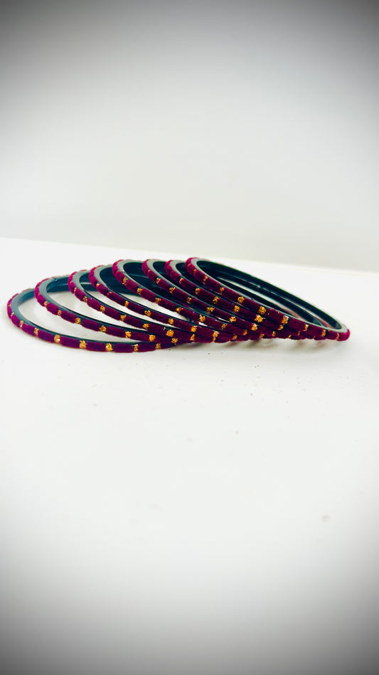 24 Purple-velvet bangles with gold patterns