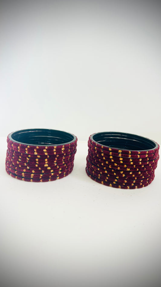 24 Purple-velvet bangles with gold patterns
