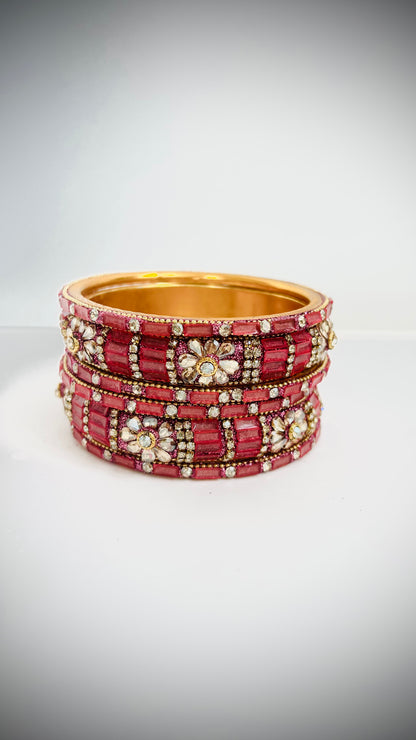 Set of 6 pink-gold bangles