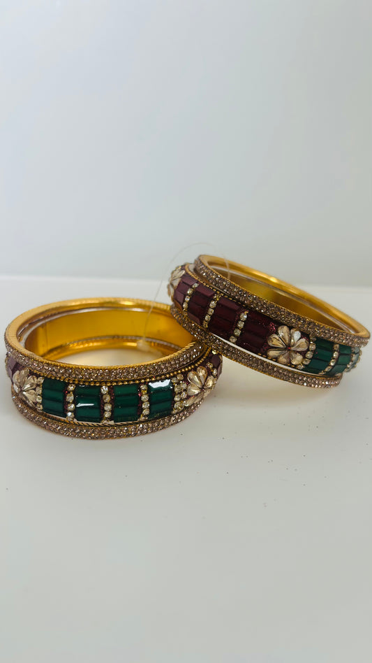 Gold, green, and maroon bangles
