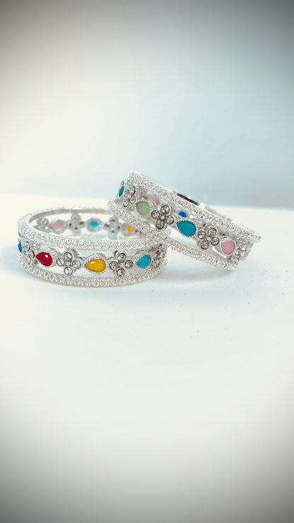 Kids' silver bangles with multicolored stones