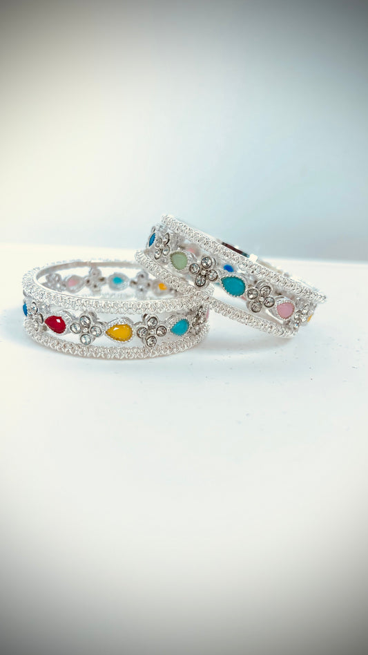 Kids' silver bangles with multicolored stones
