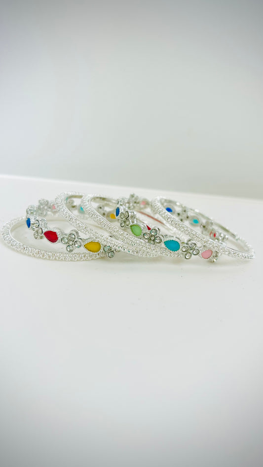Kids' silver bangles with multicolored stones