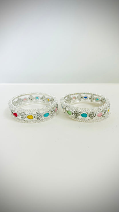 Kids' silver bangles with multicolored stones