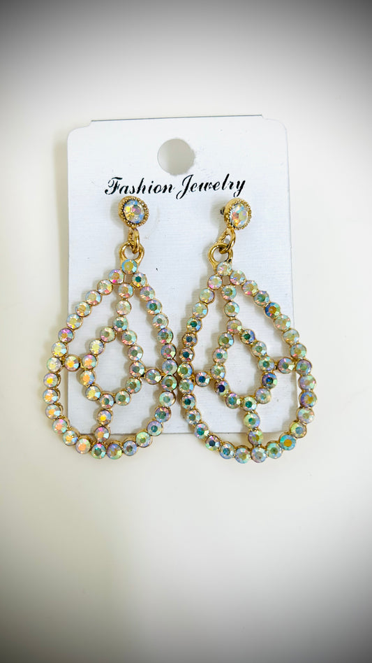 Silver and light gold teardrop earrings with artistic inner design – fusion ethnic jewelry